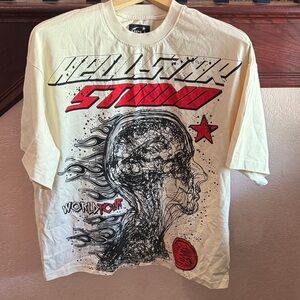 Hell Star Studio World Tour Graphic T-Shirt - Cream Streetwear Short Sleeve Tee